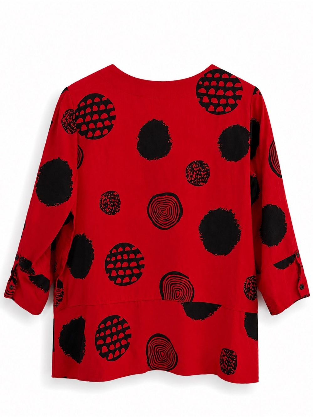 SHANA RED BLACK ART DECO LAGENLOOK SUMMER TO FALL WHISPY COMFY TUNIC TOP SZ L - Picture 4 of 6